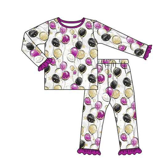Happy new year balloon purple ruffle girls pajamas