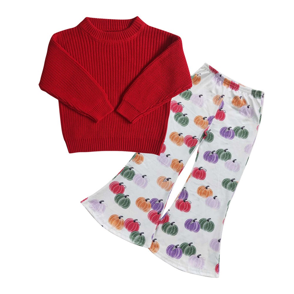 Red sweater pumpkin pants kids girls fall clothes