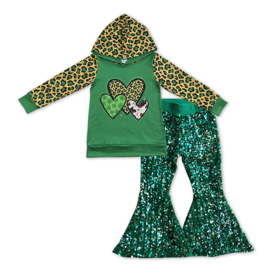 Leopard clover heart hoodie sequin pants girls st patrick's outfits