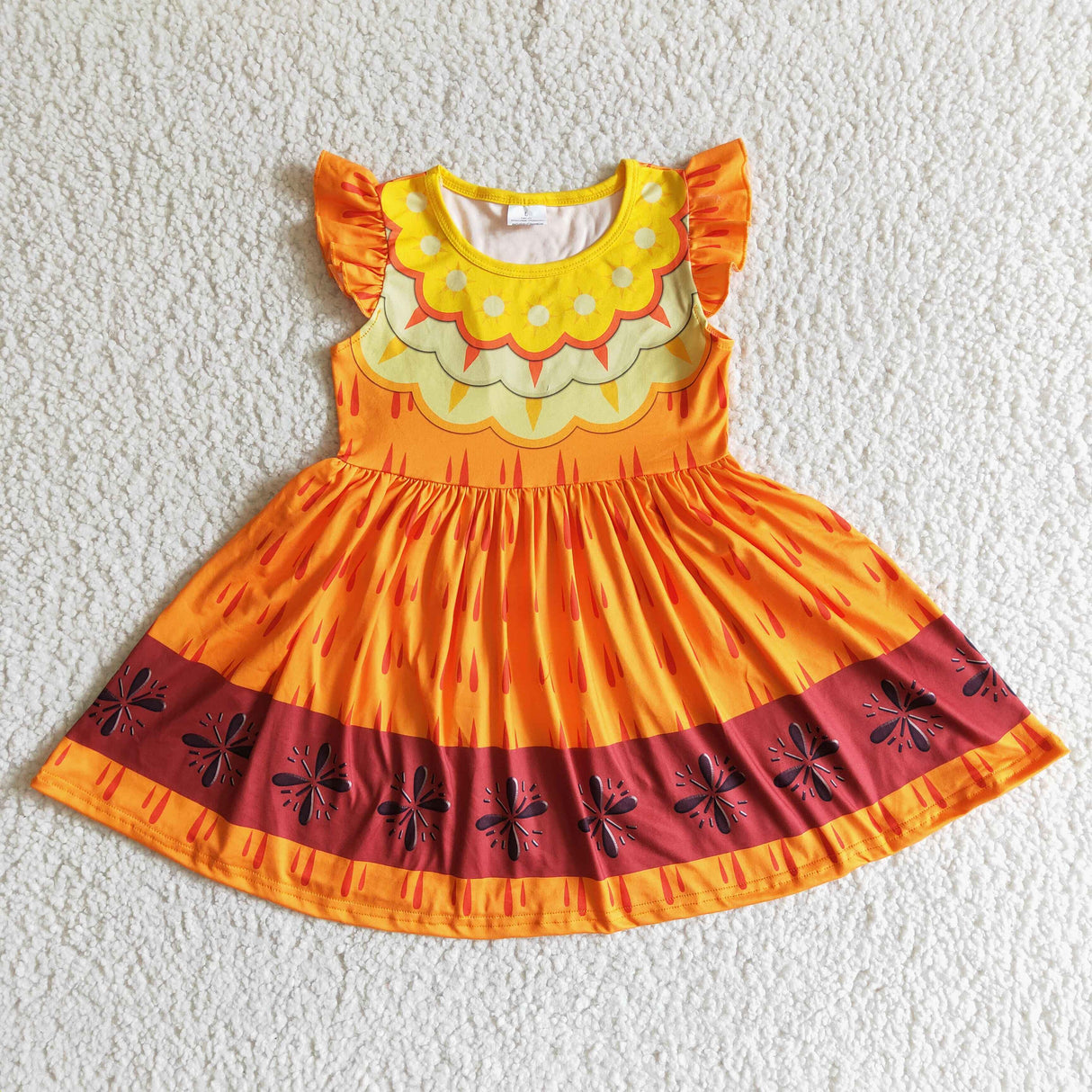 Flutter sleeve orange red girls magic twirl summer dresses
