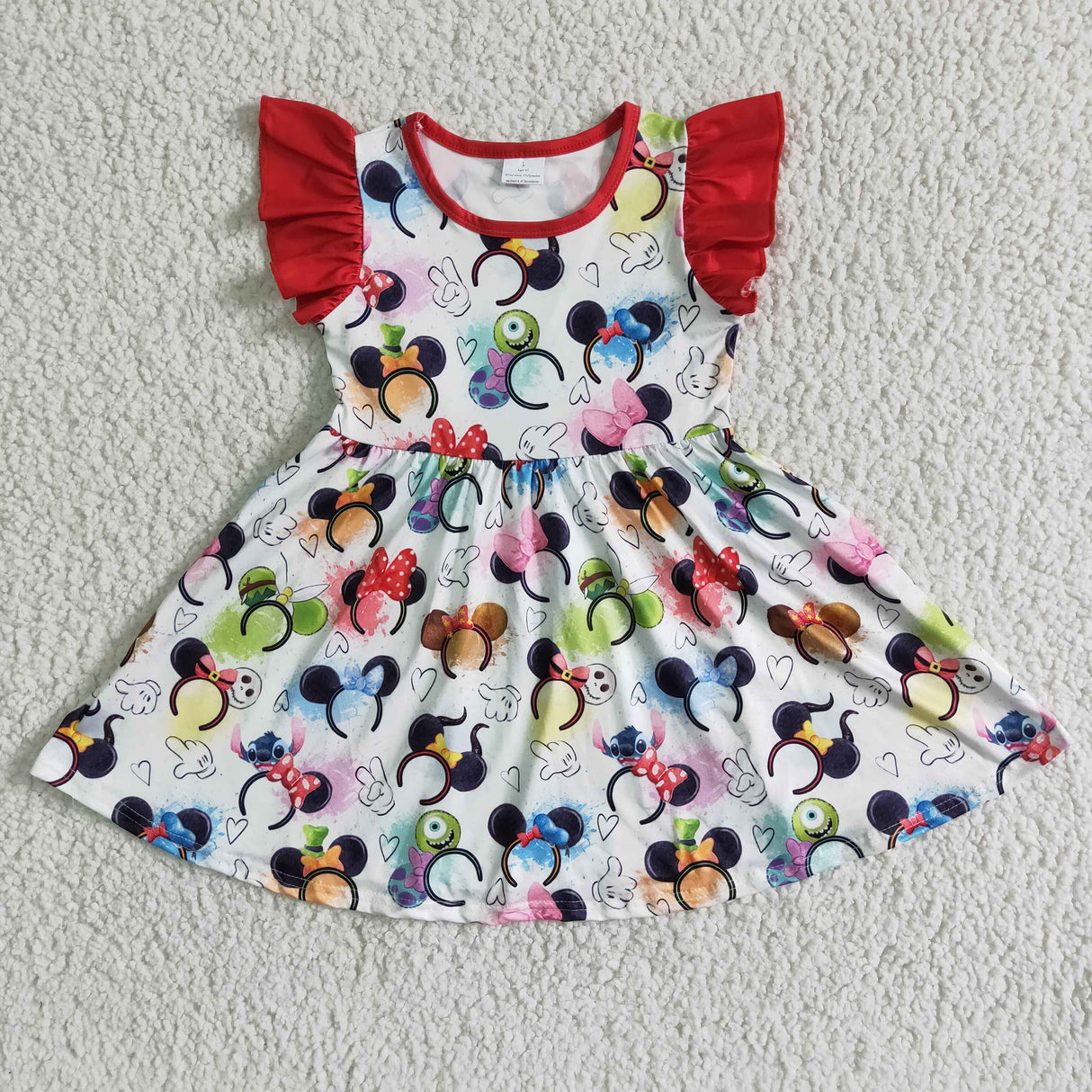 Flutter sleeve ears headband print baby girls twirl dresses