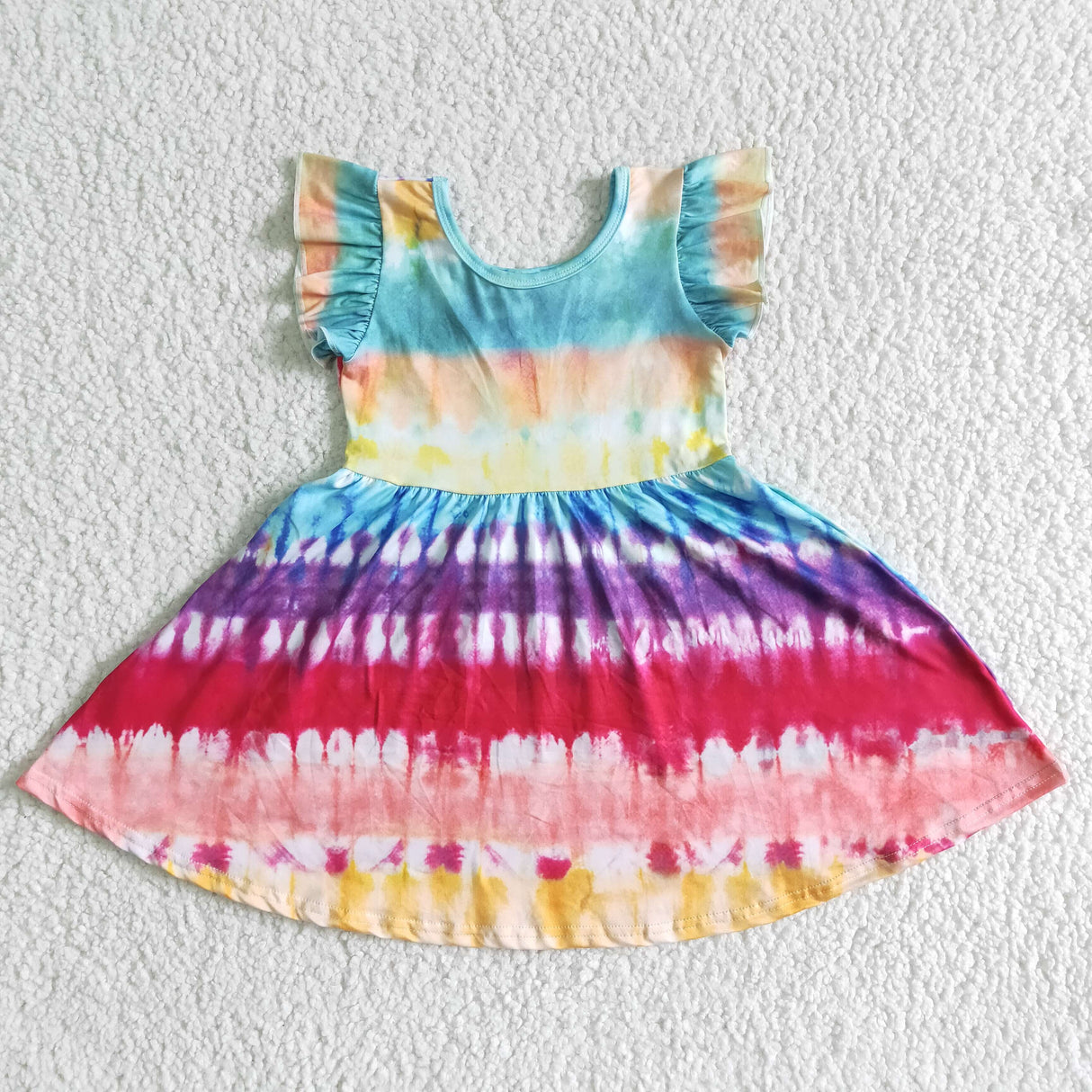 Flutter sleeve tie dye print baby girls summer twirl dresses