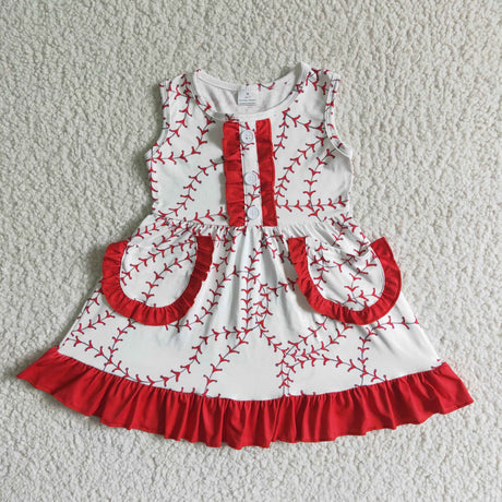Sleeveless baseball pocket baby girls dresses