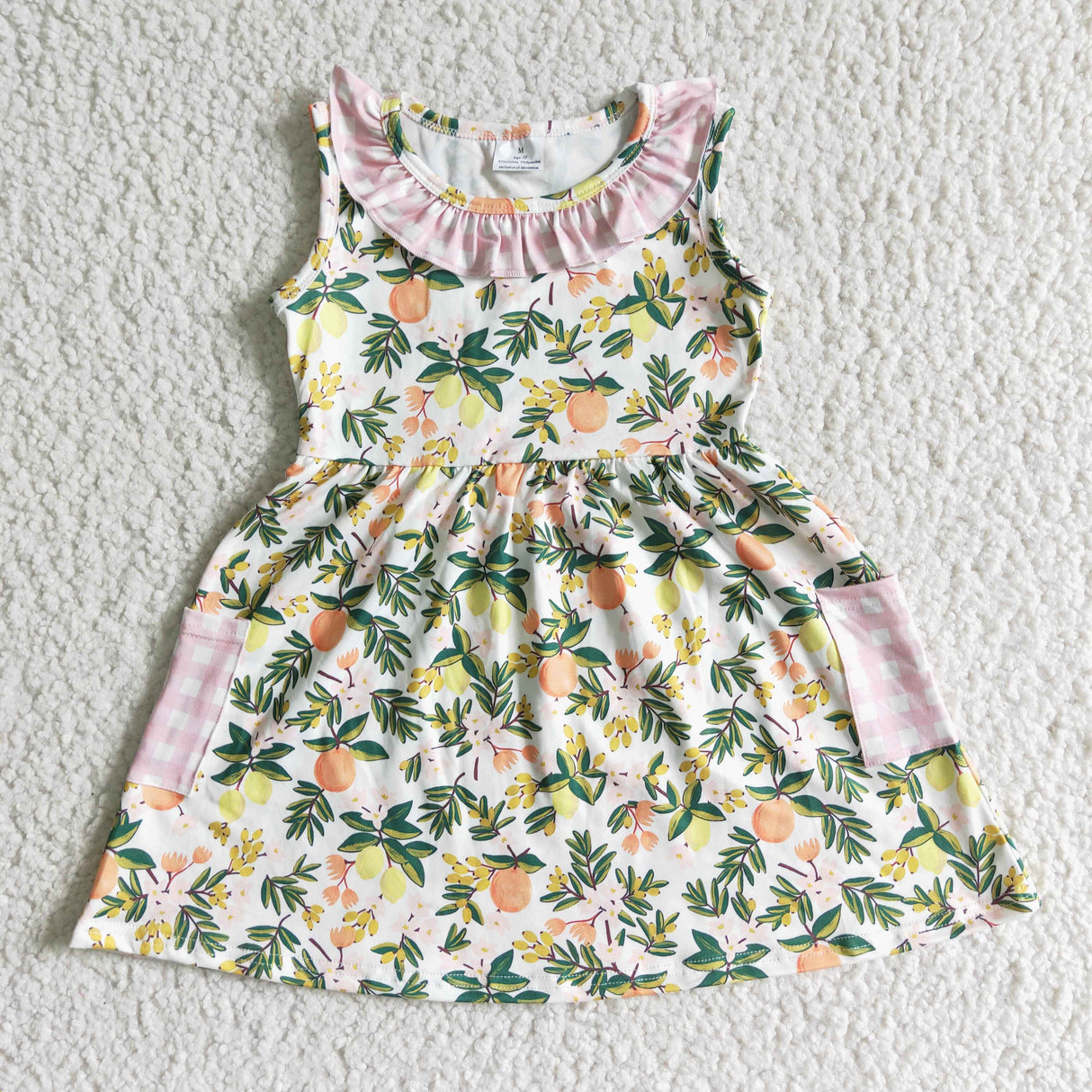 Peach lemon pocket baby girls summer dresses