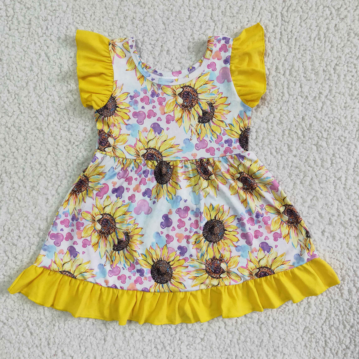 Sunflower flutter sleeve girls children summer dresses