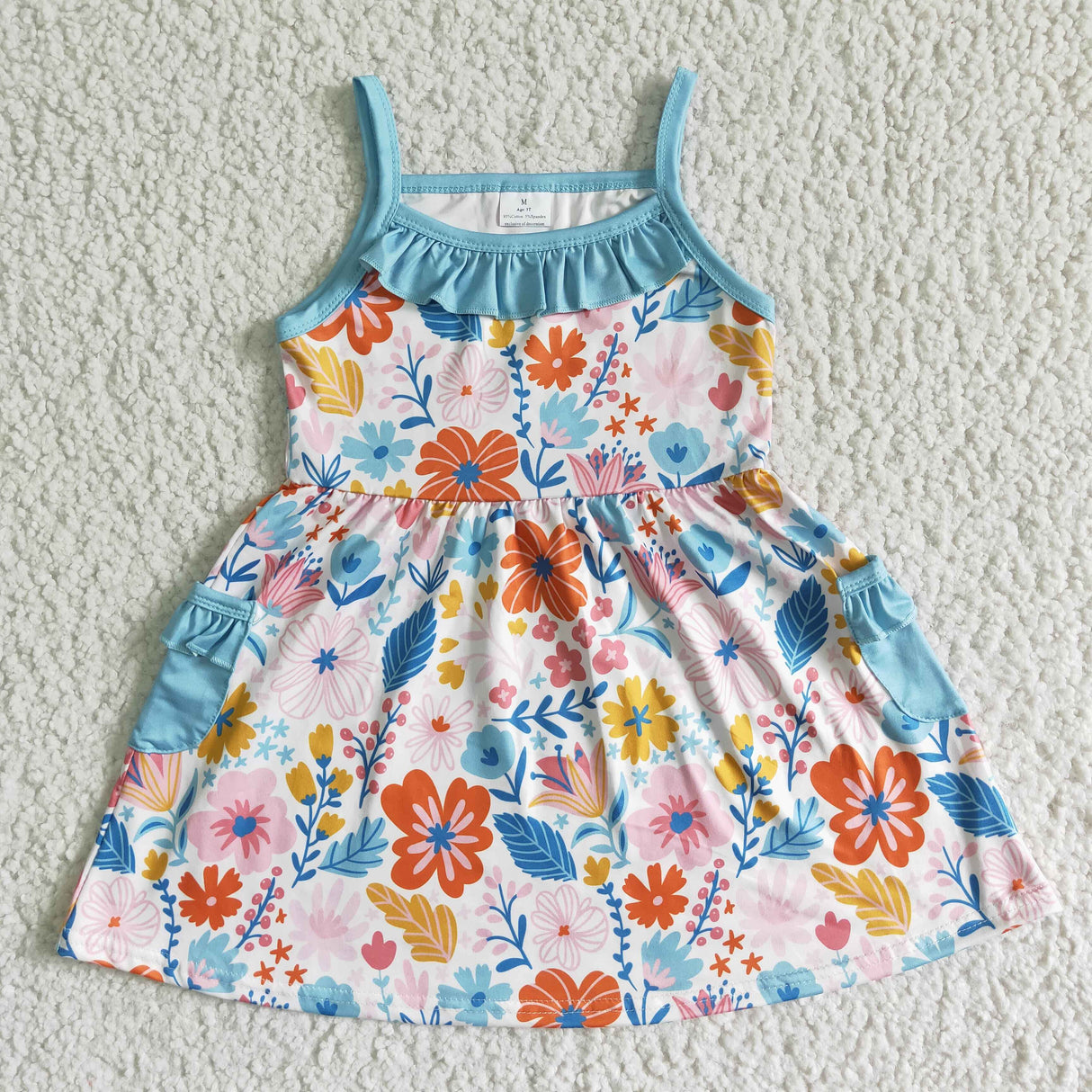 Sleeveless floral pocket baby girls summer dress