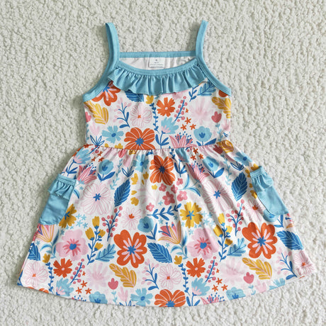 Sleeveless floral pocket baby girls summer dress