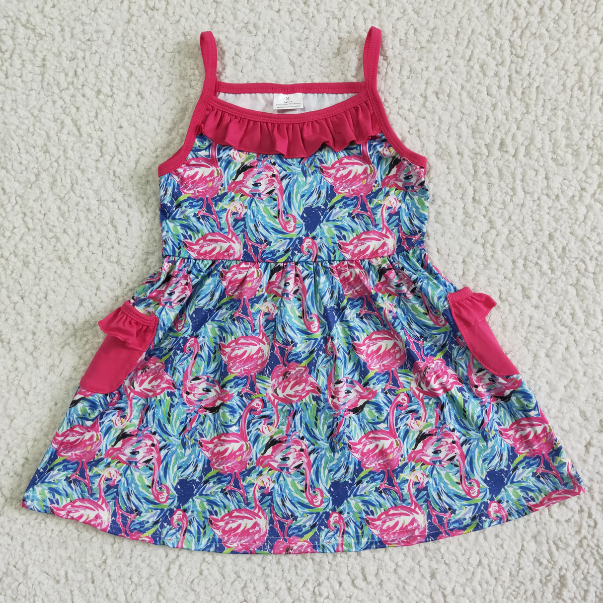 Sleeveless flamingo pocket baby girls summer dress