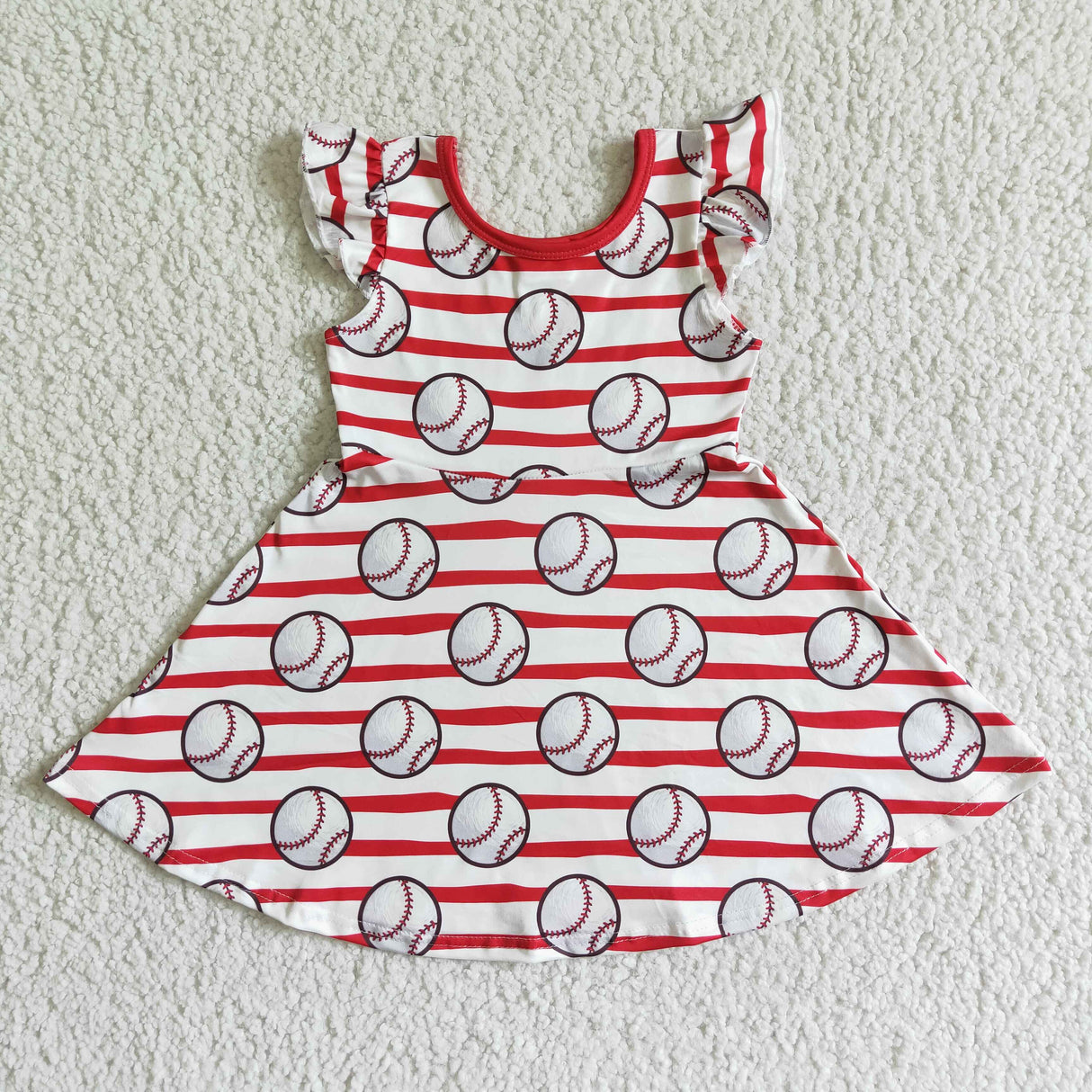 Flutter sleeve stripe baseball baby girls dresses