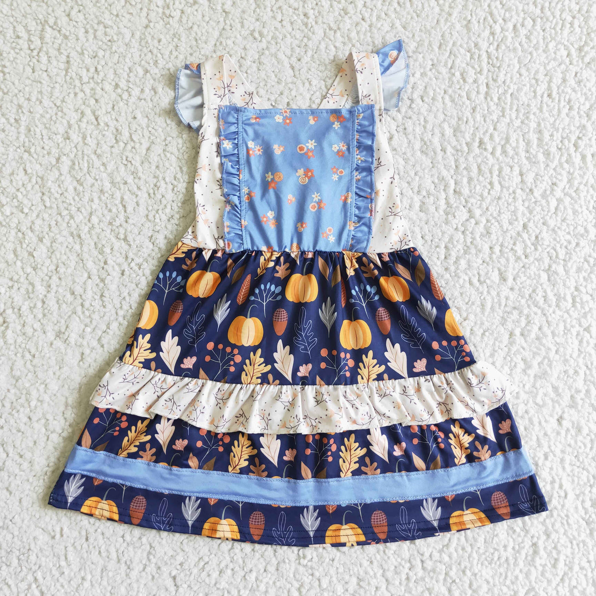 Pumpkin Leaves floral baby girls sleeveless fall dresses