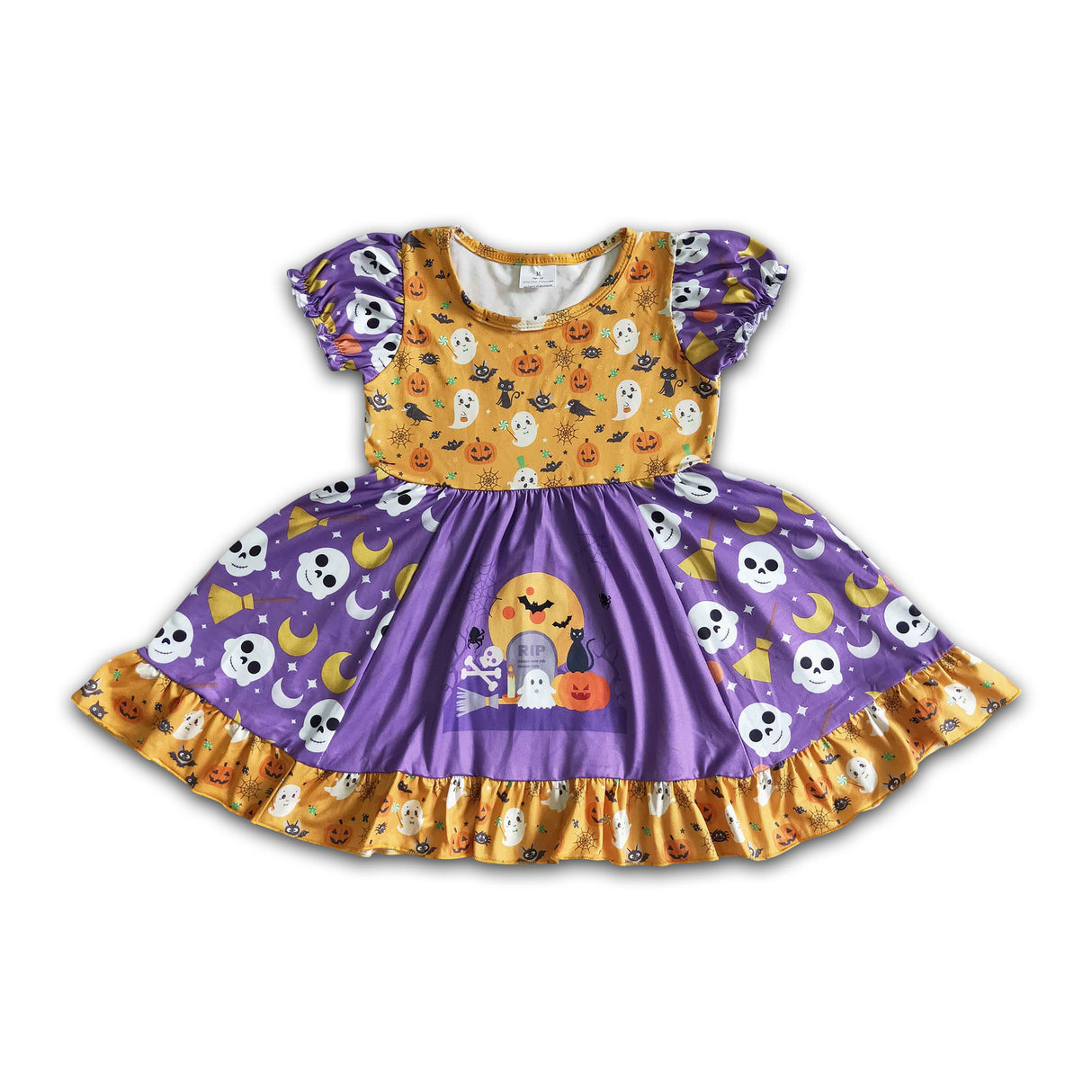 Ghost pumpkin kids girls Halloween panel dresses