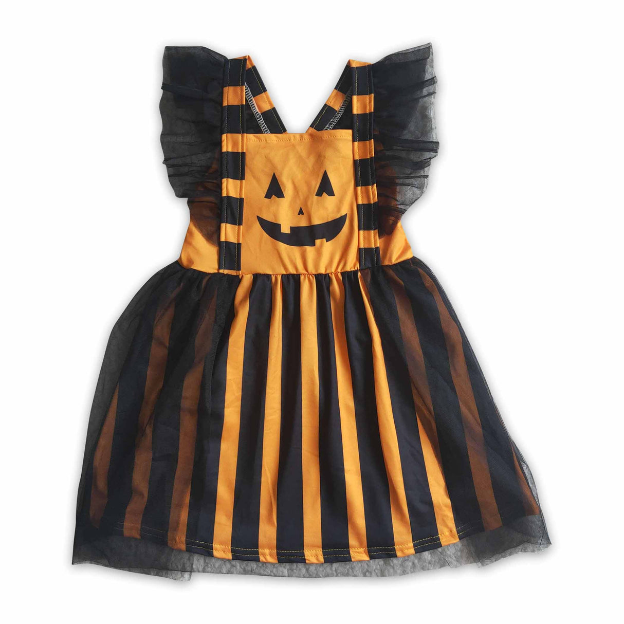 Orange black stripe pumpkin baby girls Halloween tulle dress