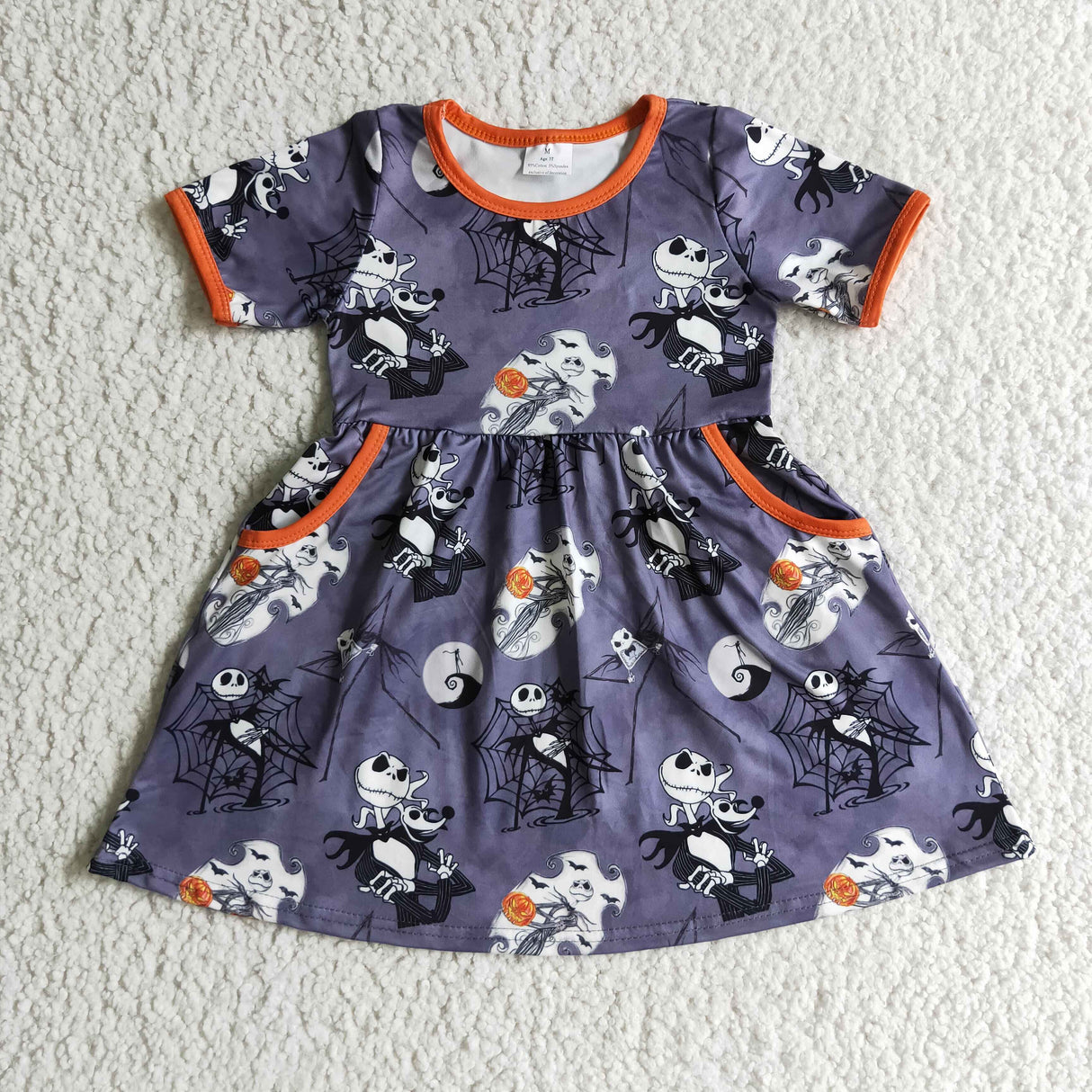 Short sleeves skull moon pocket girls Halloween dresses