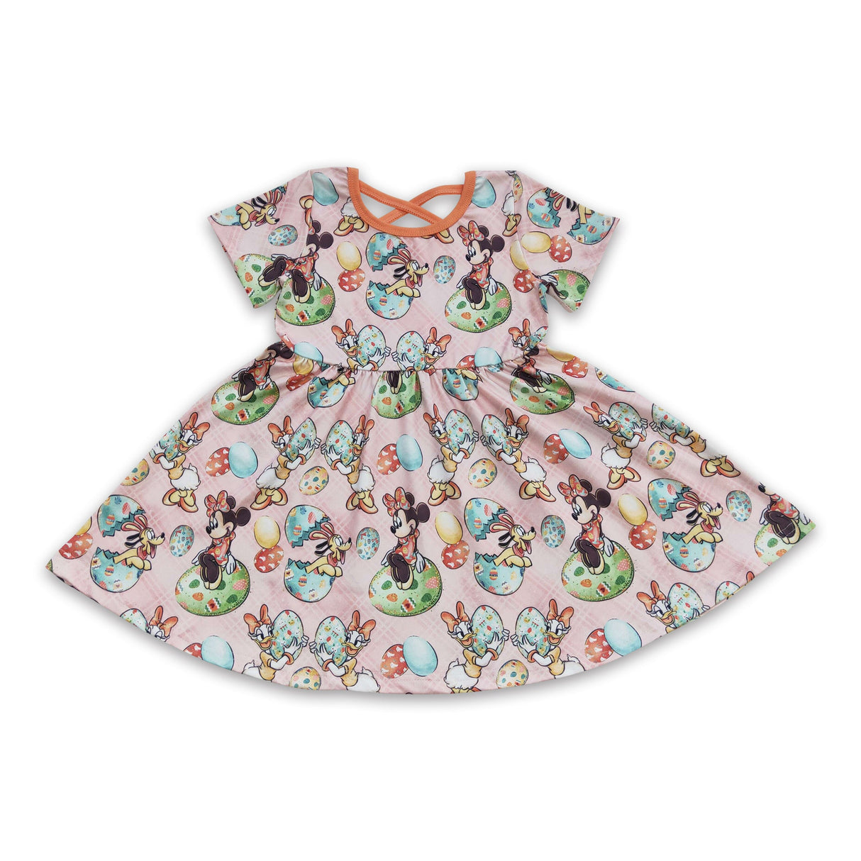 Short sleeves egg mouse kids girls easter twirl dresses