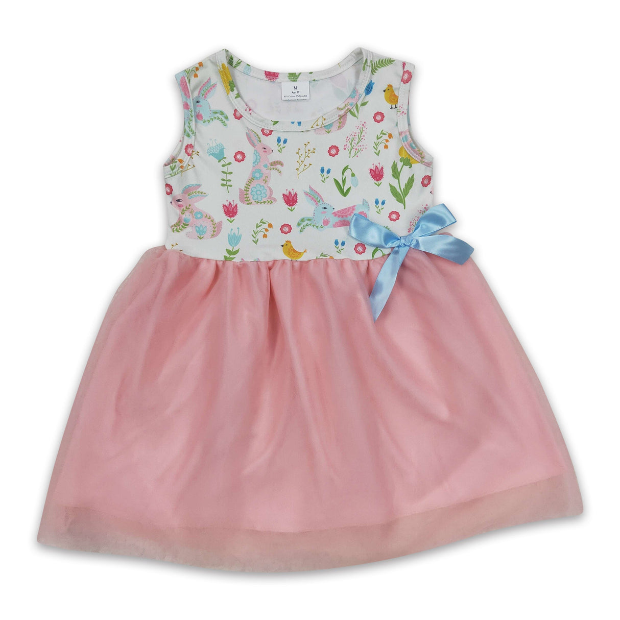 Sleeveless rabbit floral tulle baby girls easter dresses