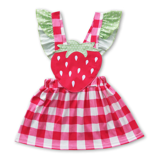 Strawberry embroidery plaid girls summer dress