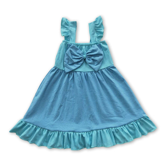Sky blue bow flutter sleeves princess baby girls dress