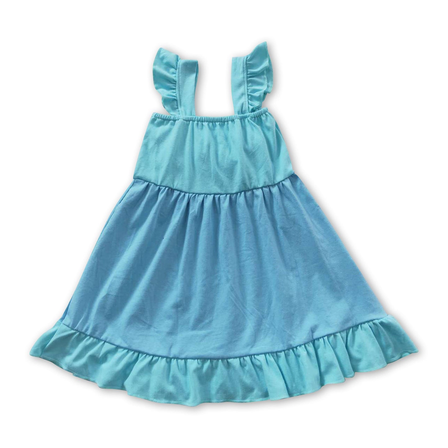Sky blue bow flutter sleeves princess baby girls dress