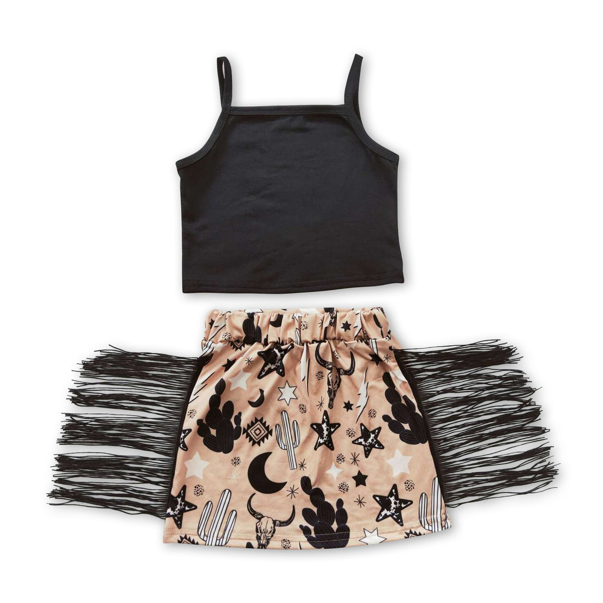 Sleeveless top bull skull cactus tassels skirt baby girls clothes