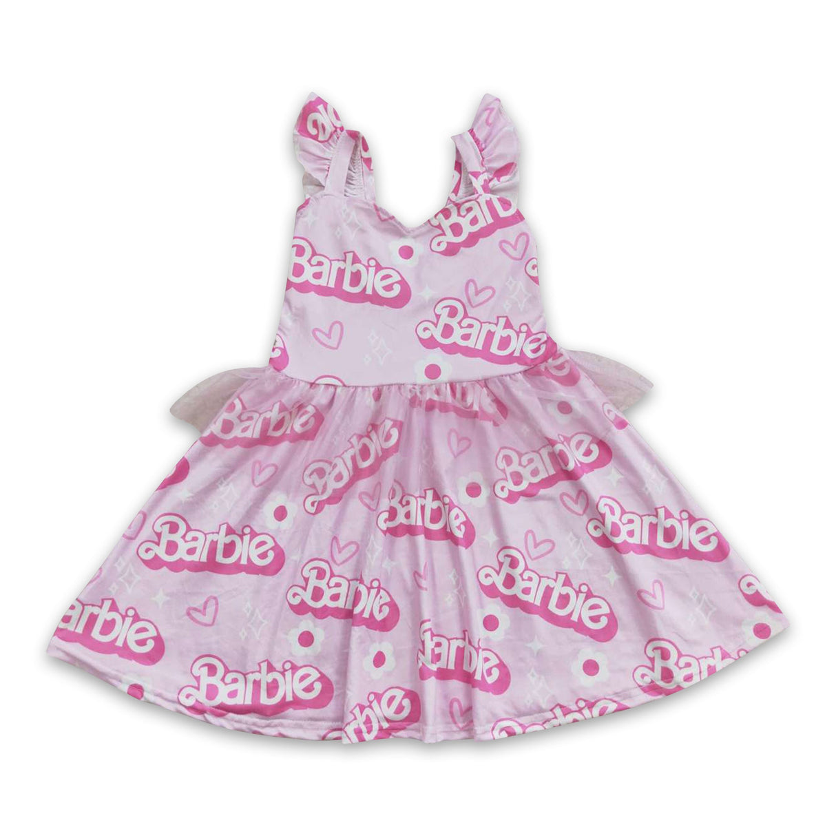 Pink tulle flutter sleeves party girls dresses