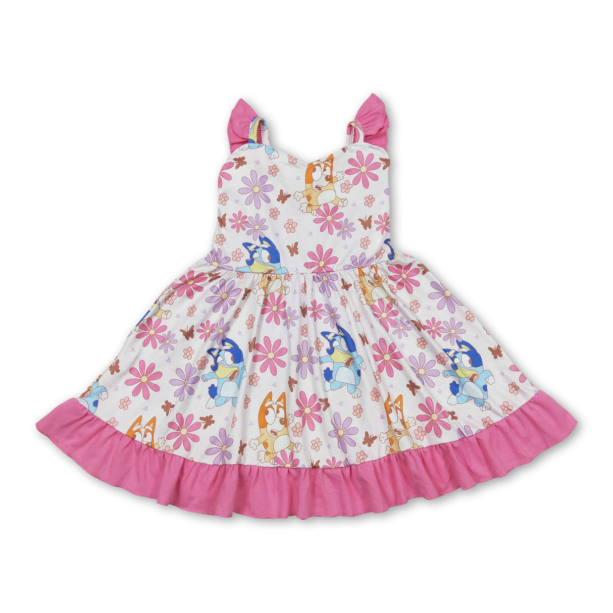 Flutter sleeves floral dog ruffle girls dresses