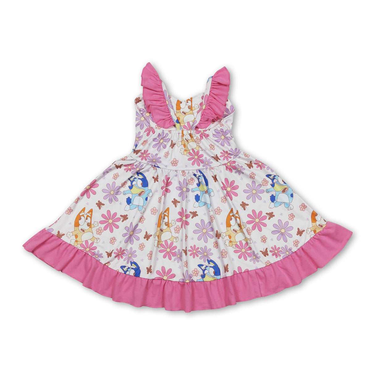 Flutter sleeves floral dog ruffle girls dresses