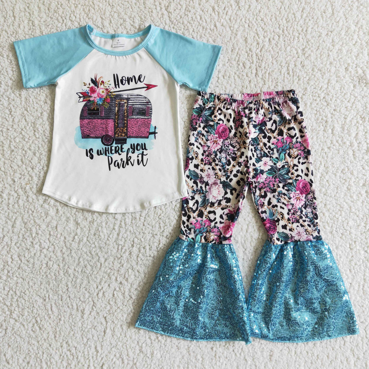 Home is where you park it floral pants baby girls clothing