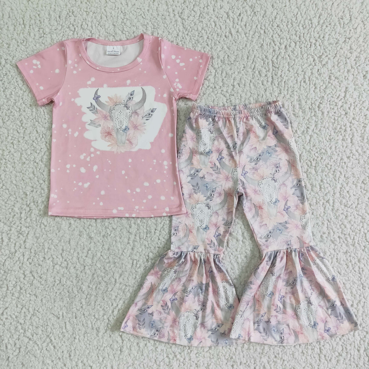 Floral bull skull kids girls pants outfits