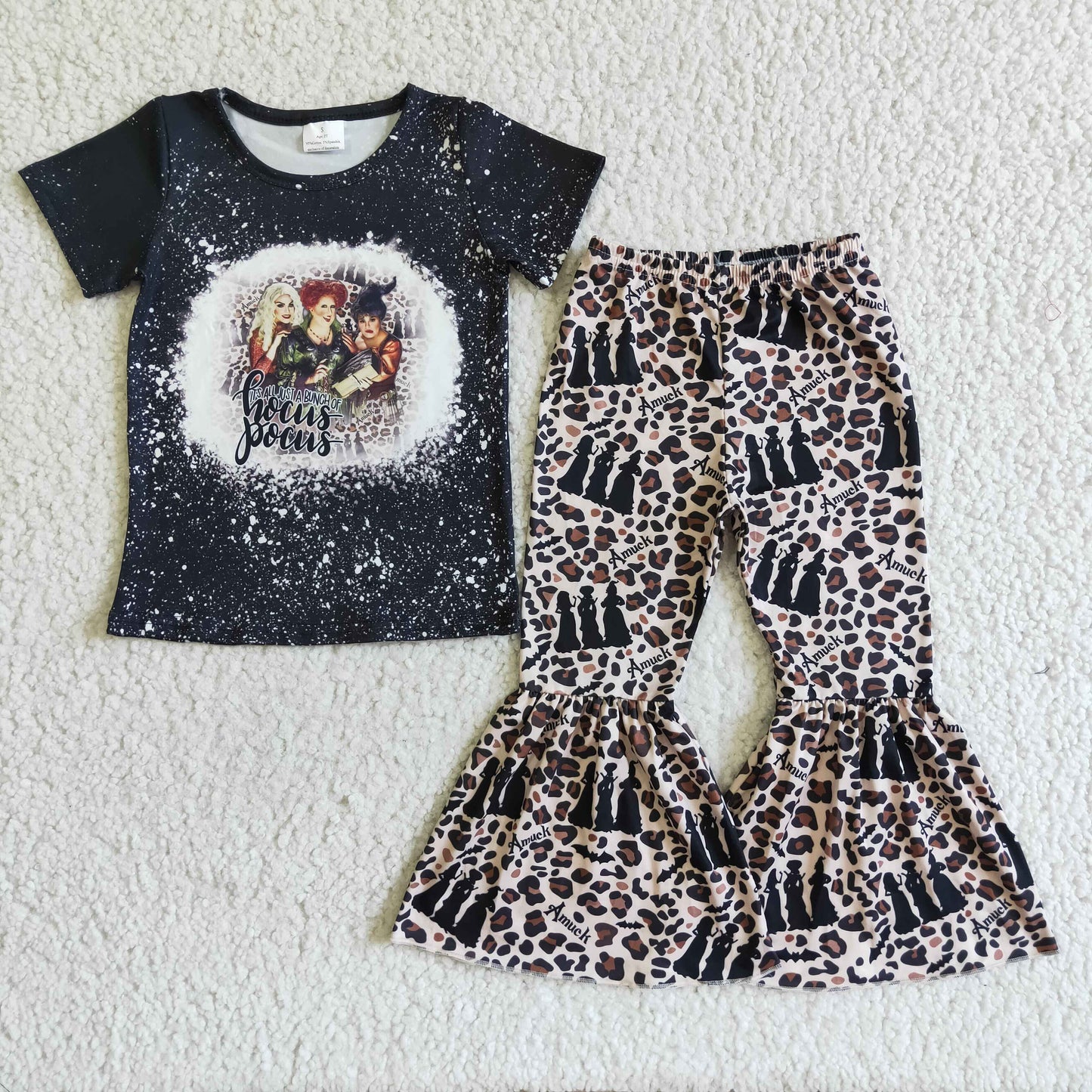 Bleached shirt leopard witch pants baby girls halloween clothes