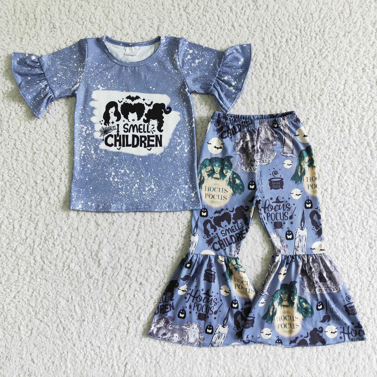 Short sleeve bleached witches shirt girls Halloween clothing set