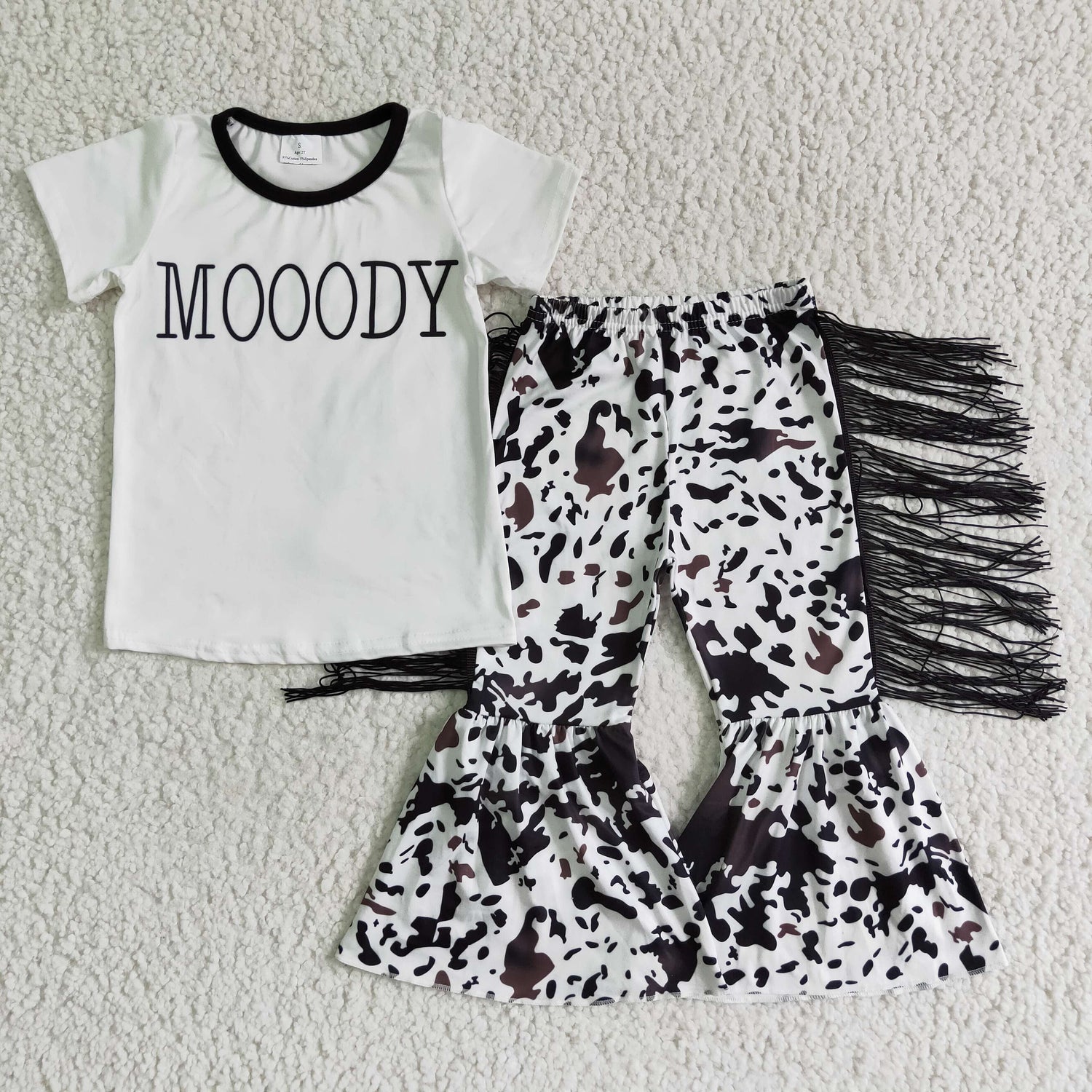 Moody shirt cow tassels bell bottom pants girls western clothing