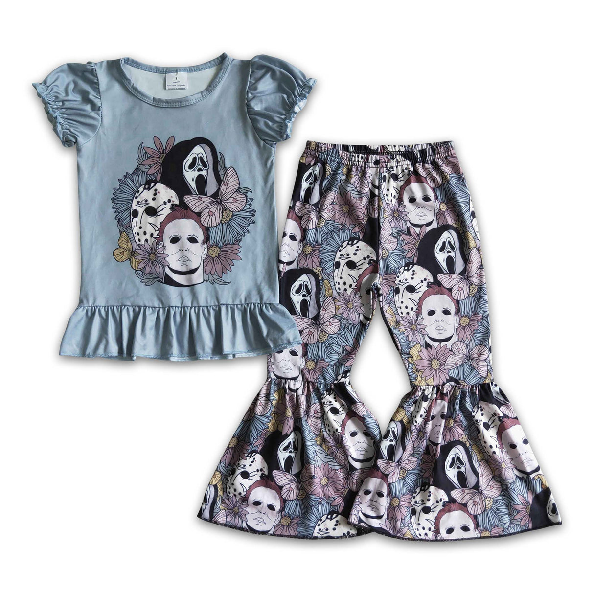 Scream floral bell bottom set girls Halloween clothes