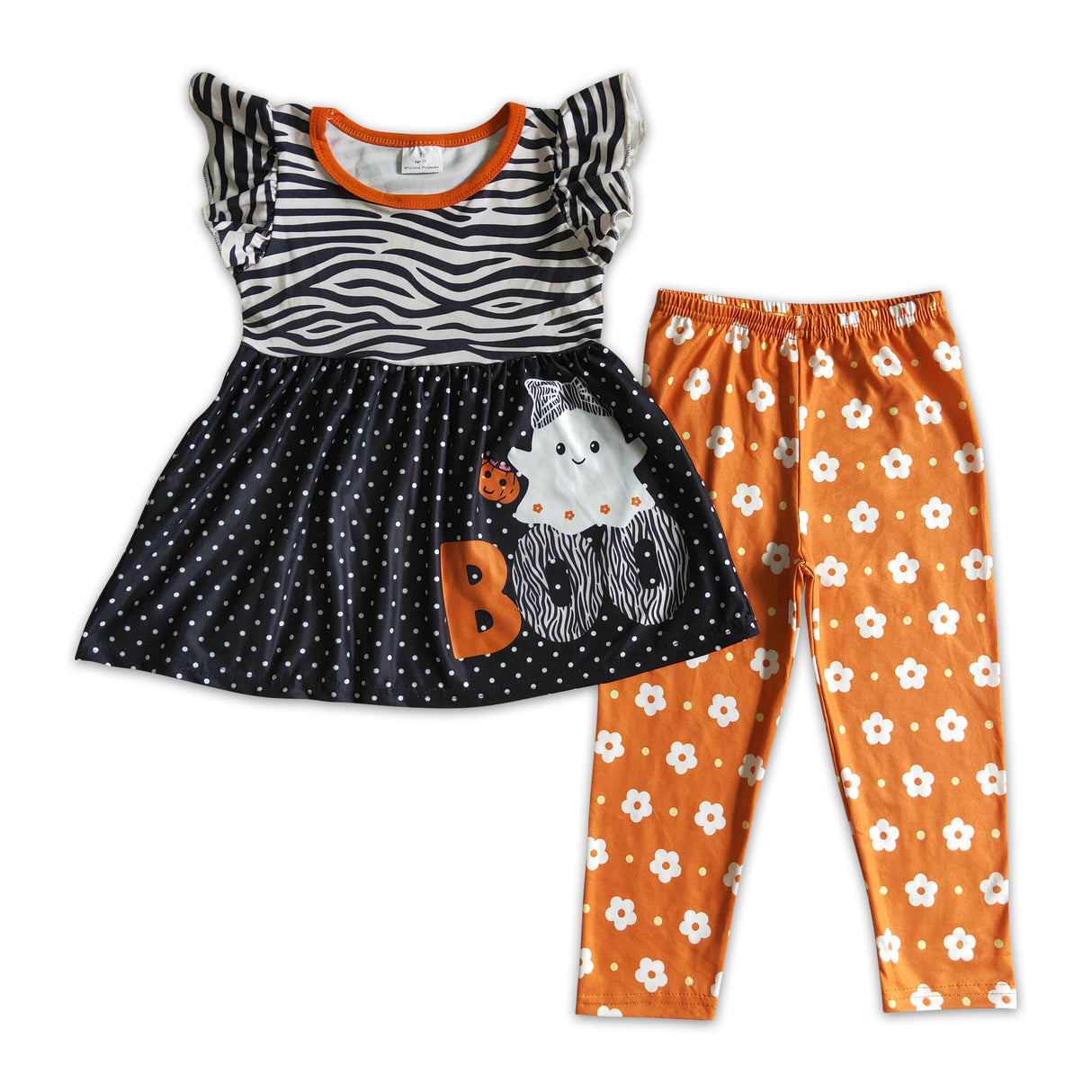 Ghost boo tunic floral leggings kids girls Halloween set