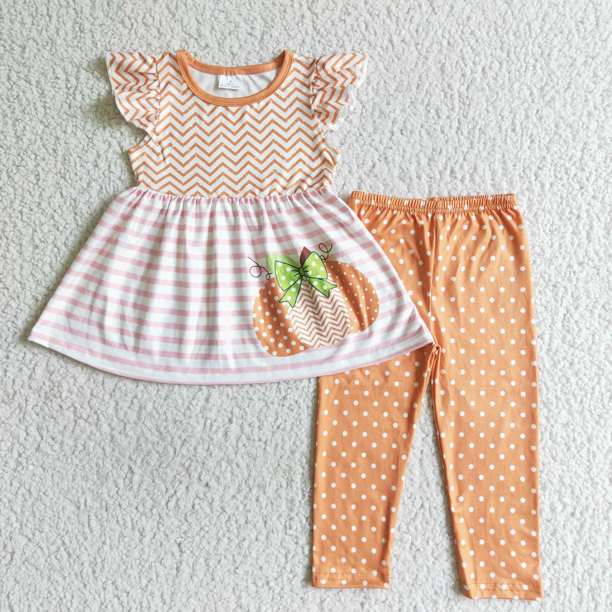 Pumpkin tunic polka dots leggings girls fall clothes