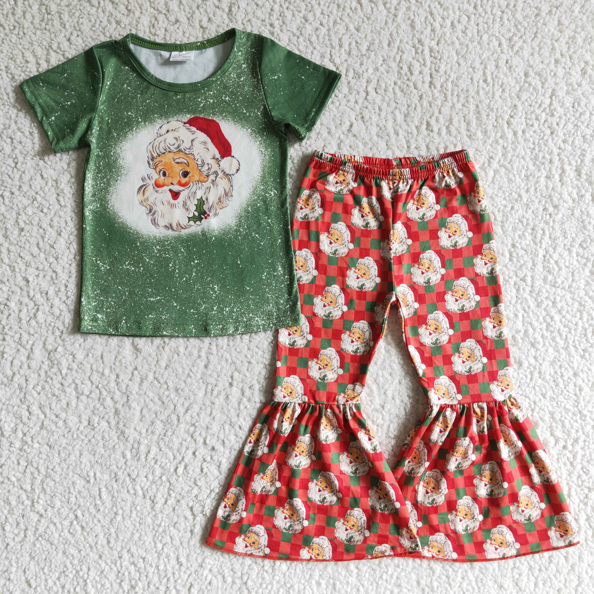 Santa bleached shirt bell bottom pants girls Christmas clothing