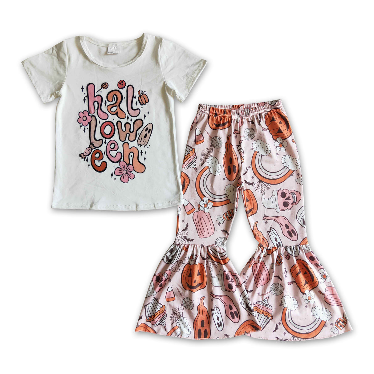 Pumpkin rainbow pants set kids girls Halloween clothes
