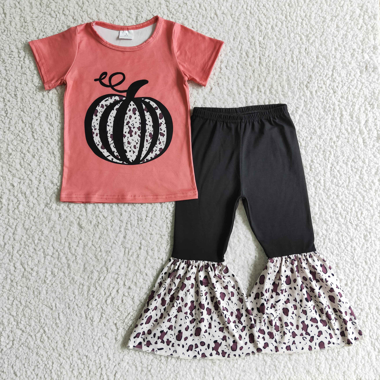 Leopard pumpkin shirt black pants baby girls fall clothing