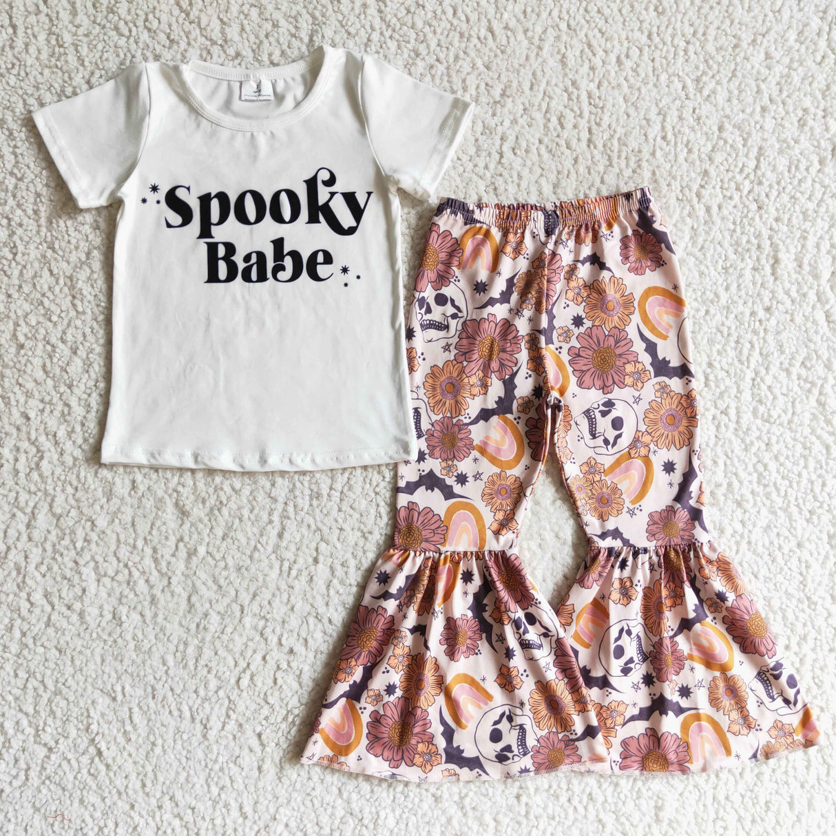 Spooky babe shirt skull rainbow floral girls Halloween clothes