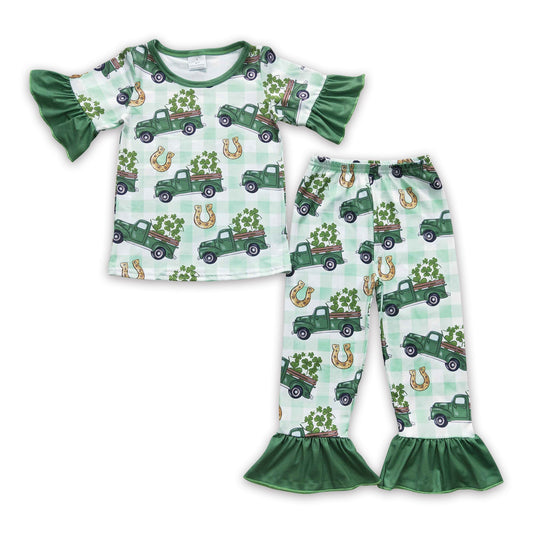 Green truck clover kids girls st patrick's day pajamas