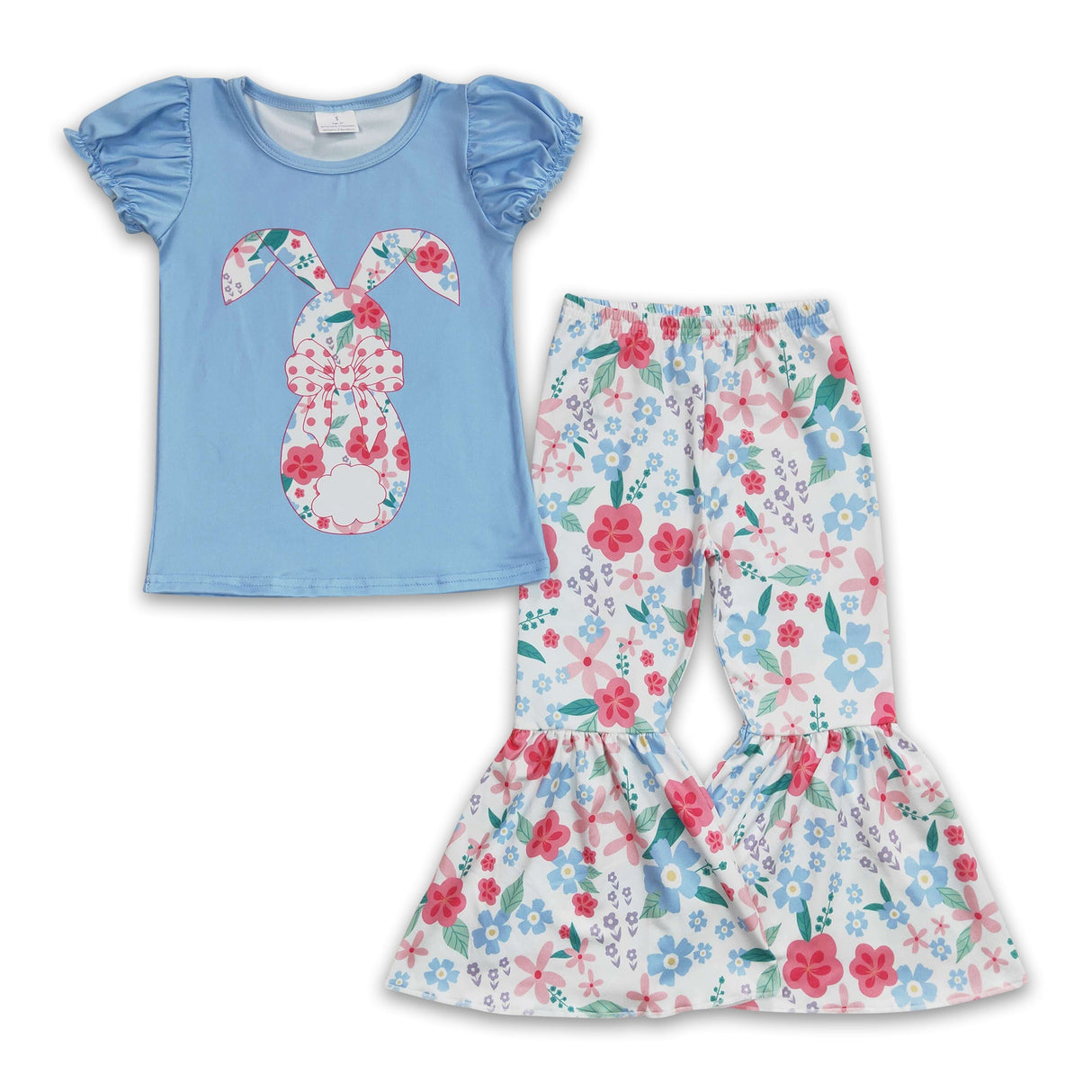 Floral rabbit shirt bell bottom pants girls easter clothes