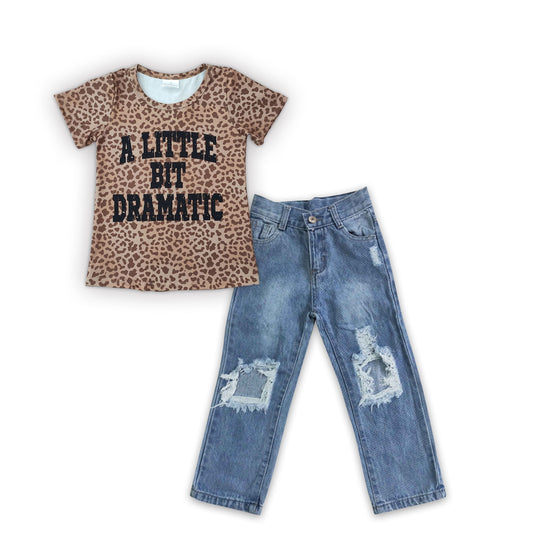 A little bit dramatic leopard shirt hole jeans girls clothes