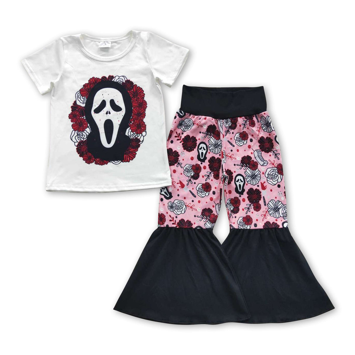 Scream floral top pants kids girls Halloween clothing set