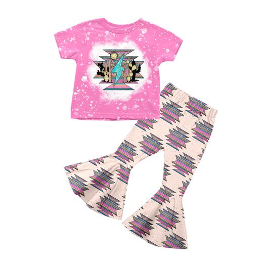 Pink bleached cactus aztec pants kids girls clothes