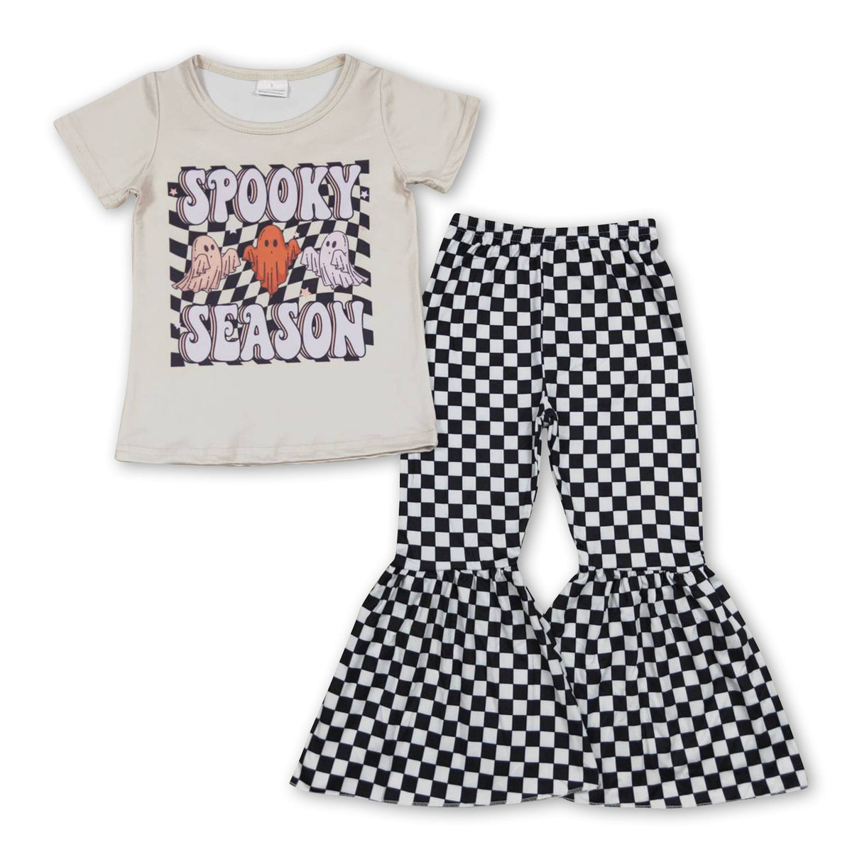 Spooky season ghost top plaid pants girls Halloween clothes