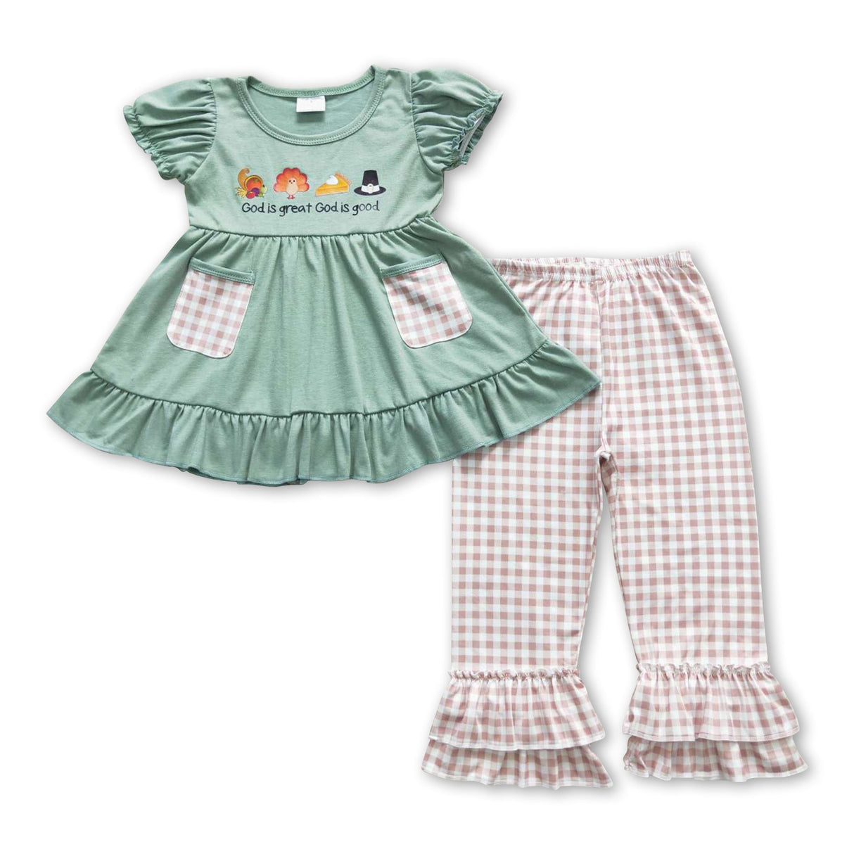 God is great god is good turkey girls Thanksgiving clothes