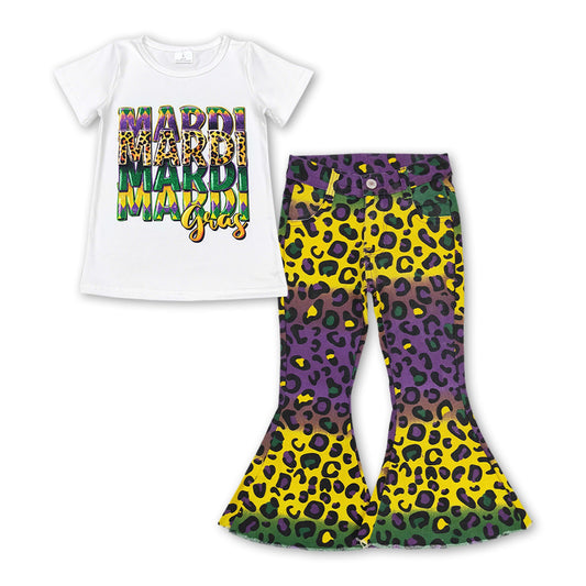 Leopard mardi gras top colorful jeans girls clothes