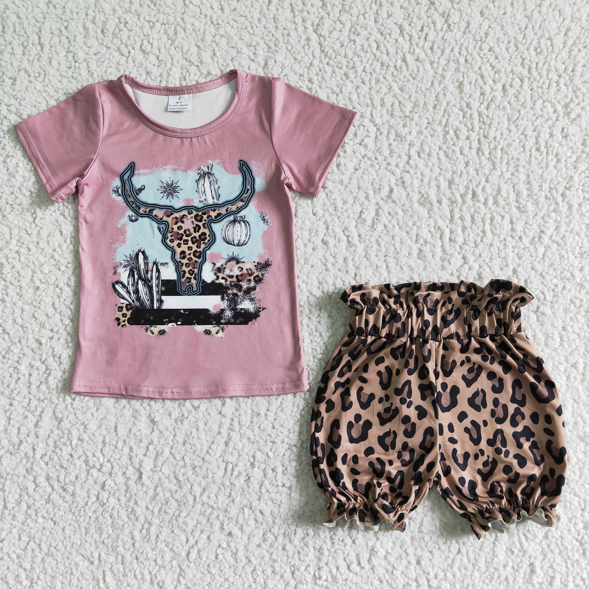 Leopard bull skull shirt shorts girls western summer outfits