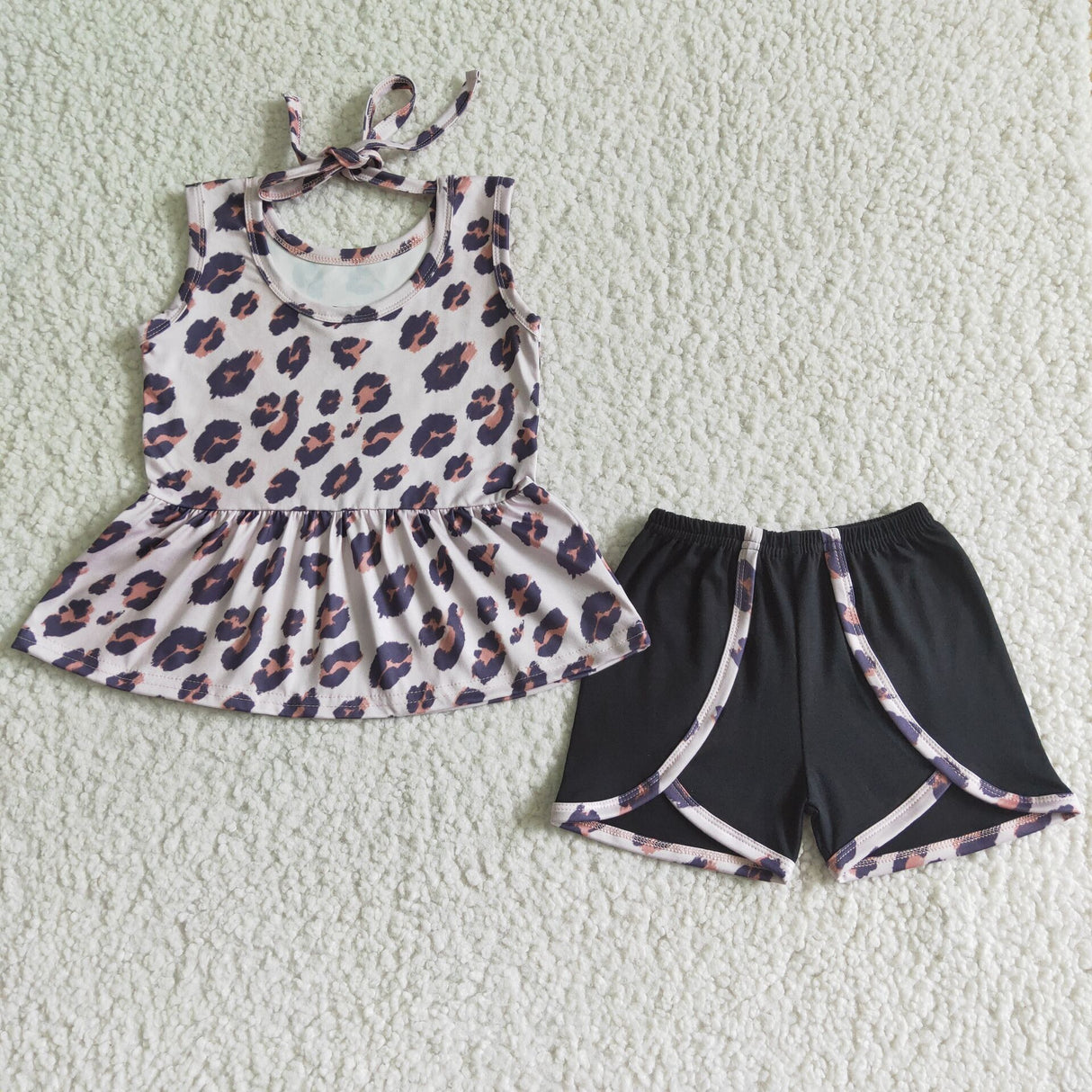 Leopard sleeveless shirt black shorts girls boutique clothes
