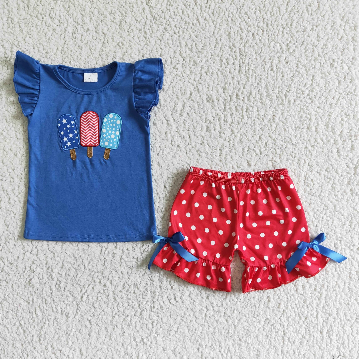 Popsicle embroidery shirt shorts girls 4th of july clothes
