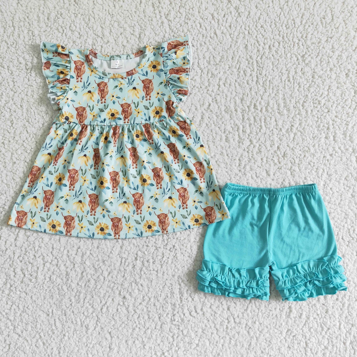 Highland cow icing ruffle shorts girls summer clothes